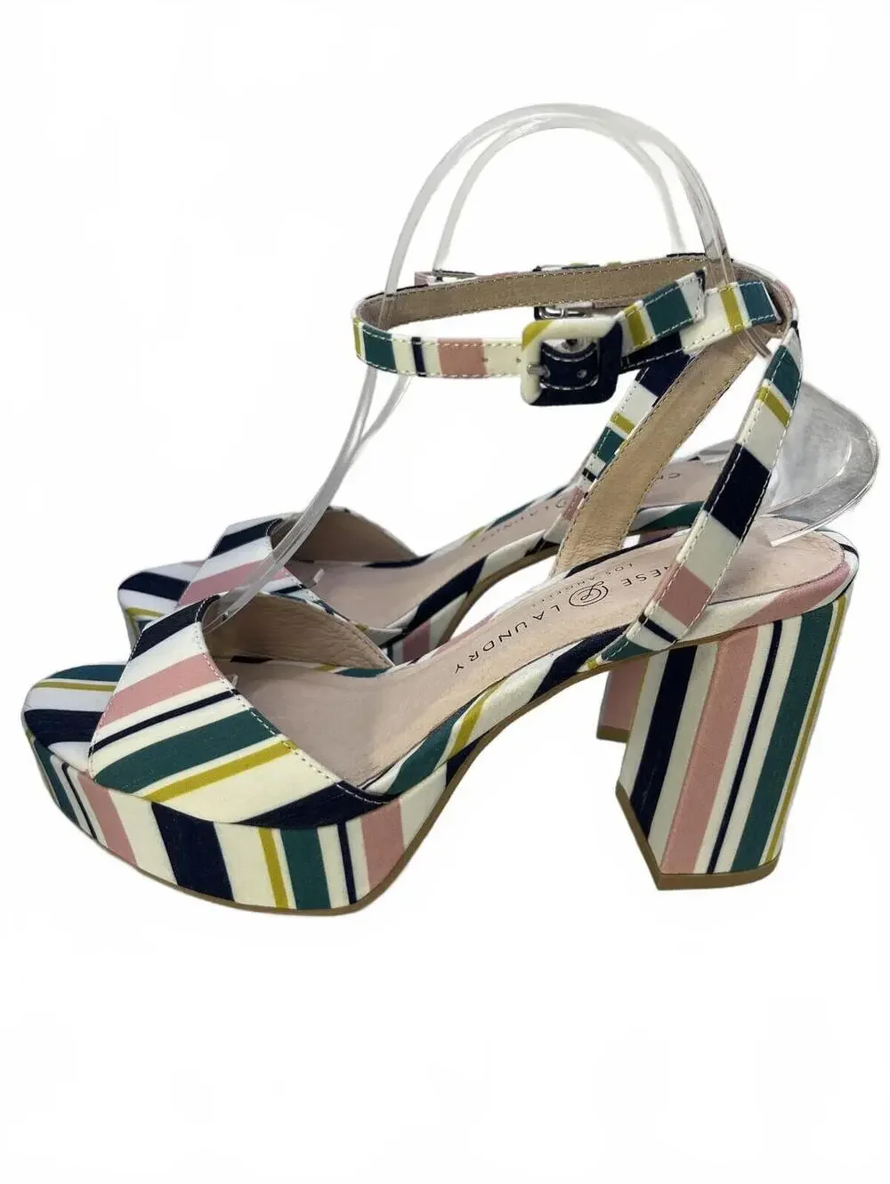 Chinese Laundry Platform Block Heel Sandals Size 7.5 Ankle Strap Multi-Stripe